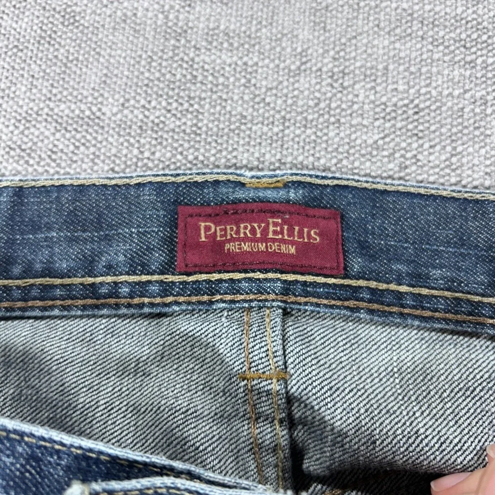 Perry Ellis Straight Leg Jeans Mens 36x32 Blue Good Cotton Denim 1506